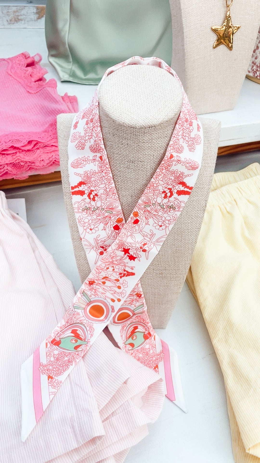 The Pink Equestrian Print Scarf Necklace