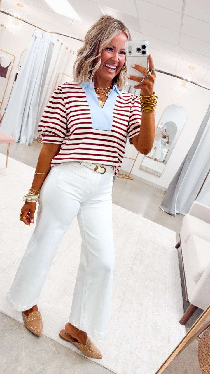 The Charlotte Stripe Top-Maroon