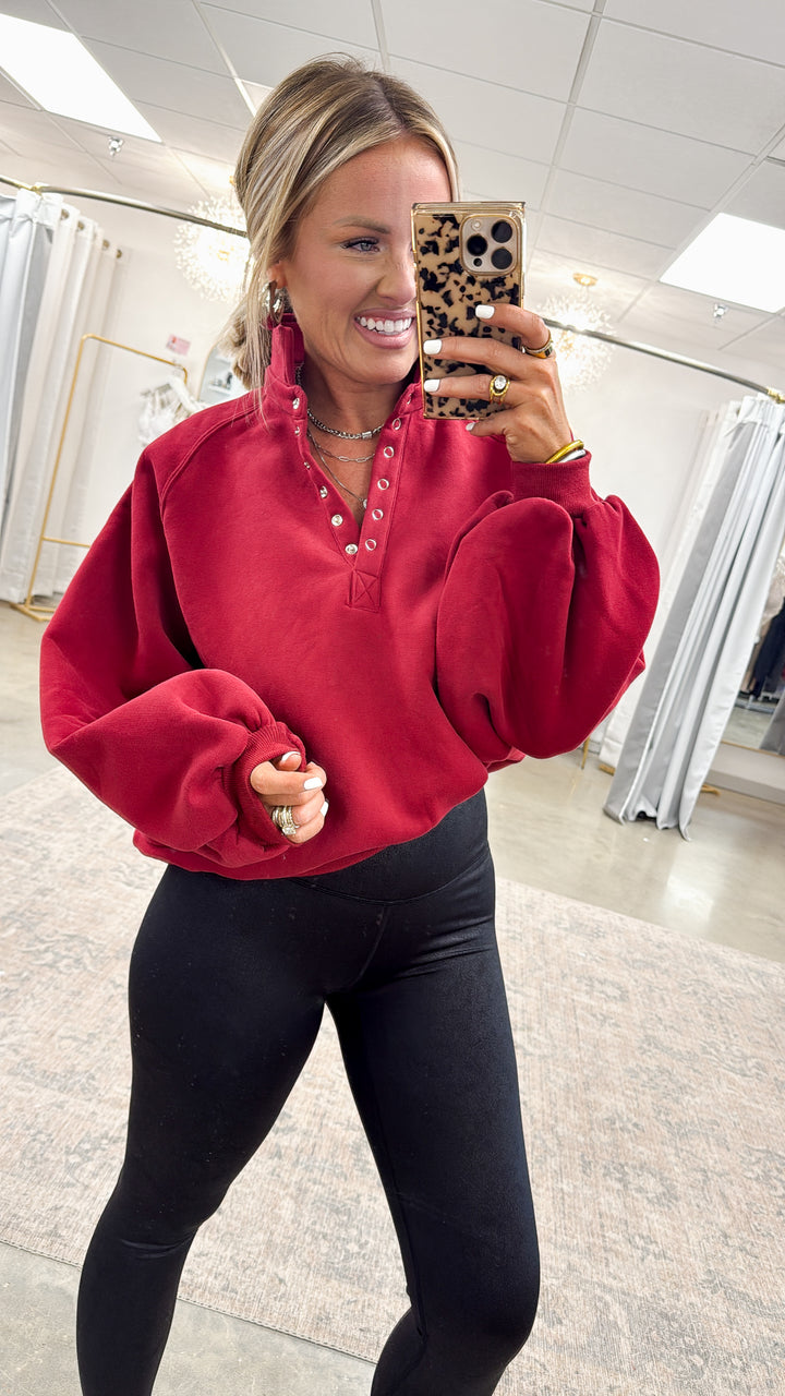 Piper Snap Button Collared Sweater-Wine