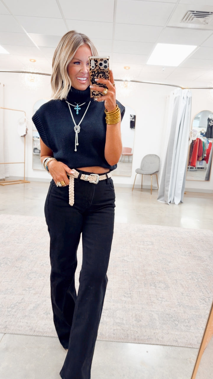 Classic High Rise Wide Leg Jeans-Black