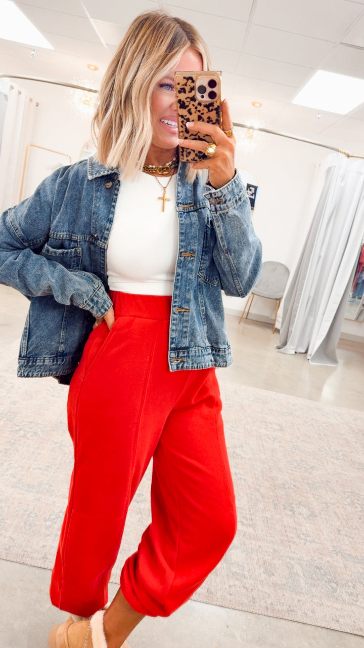 Easy Breeze Jogger Pants-Red