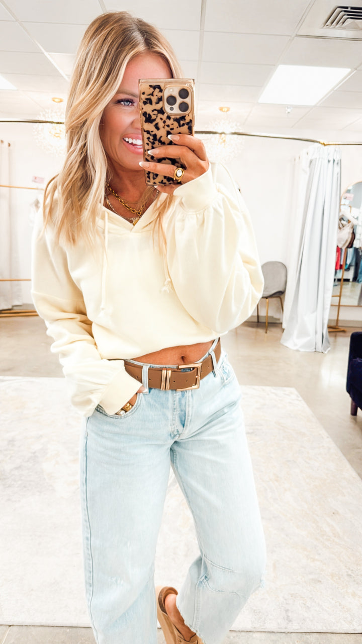 Loft Cropped Hoodie-Whip Cream