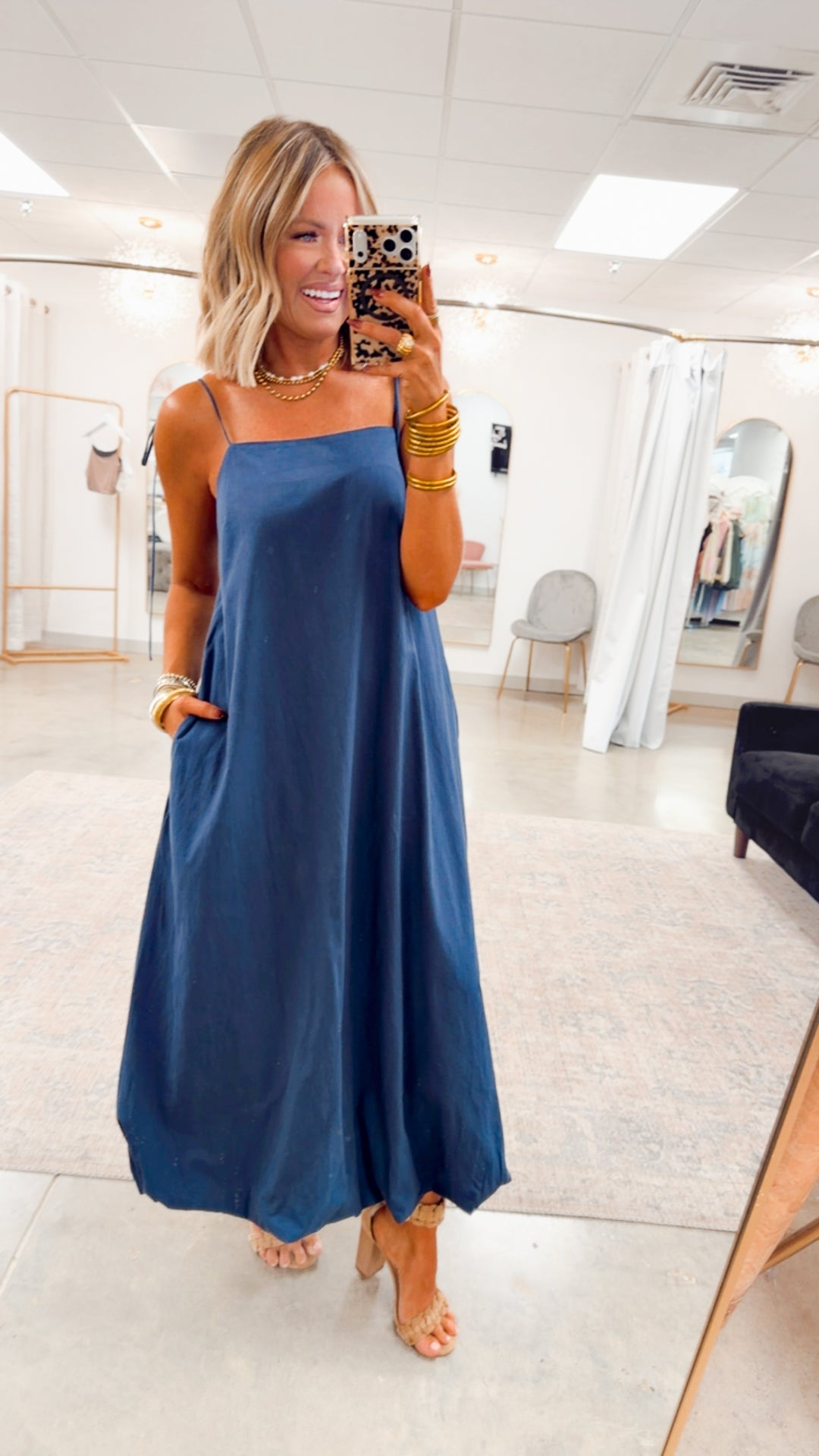 The Kaia Bubble Hem Midi Dress-Navy