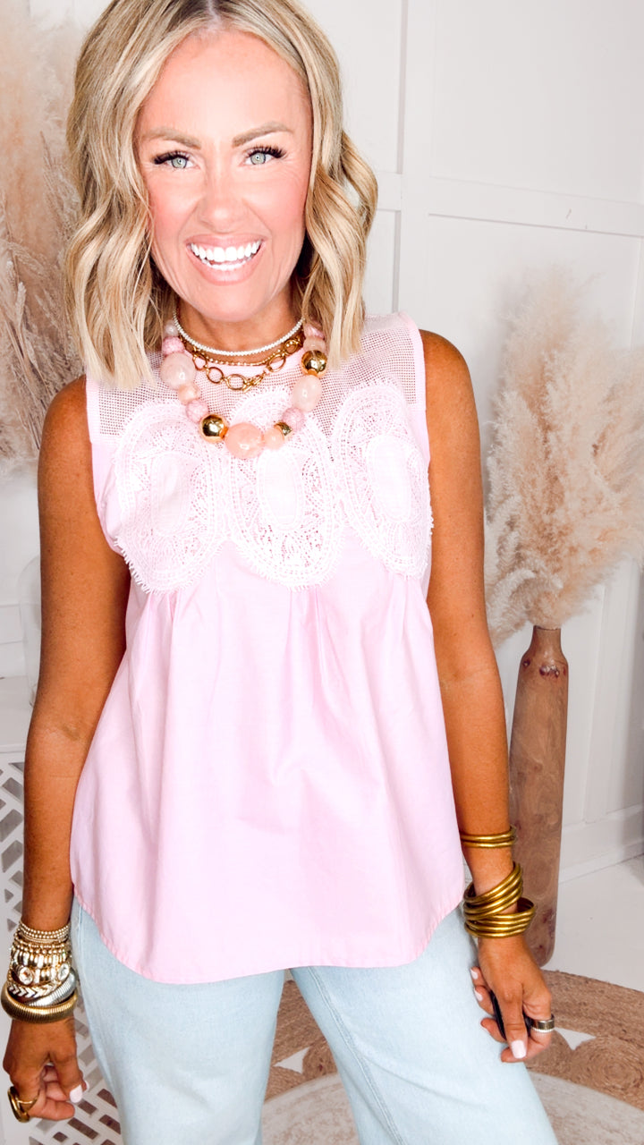 The Evermore Lace Top-Pink