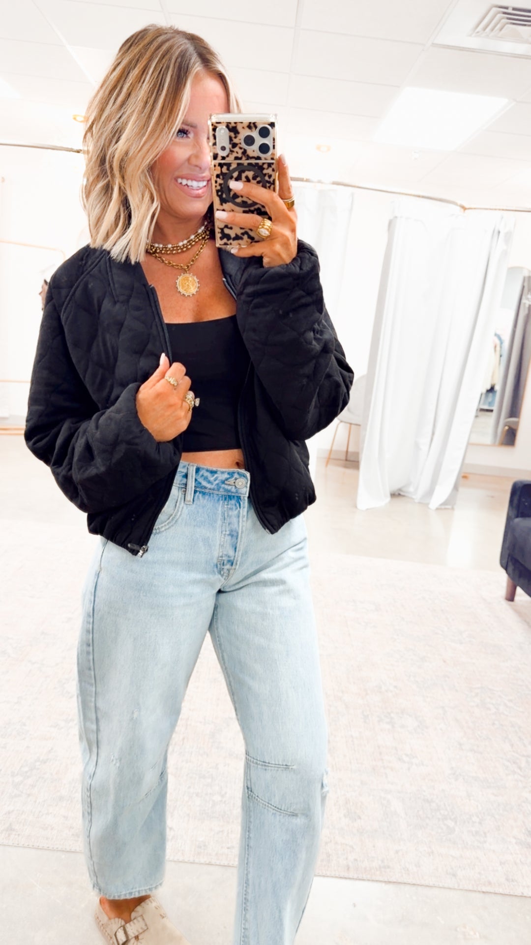 Naomi Quilted Bomber Jacket-Black