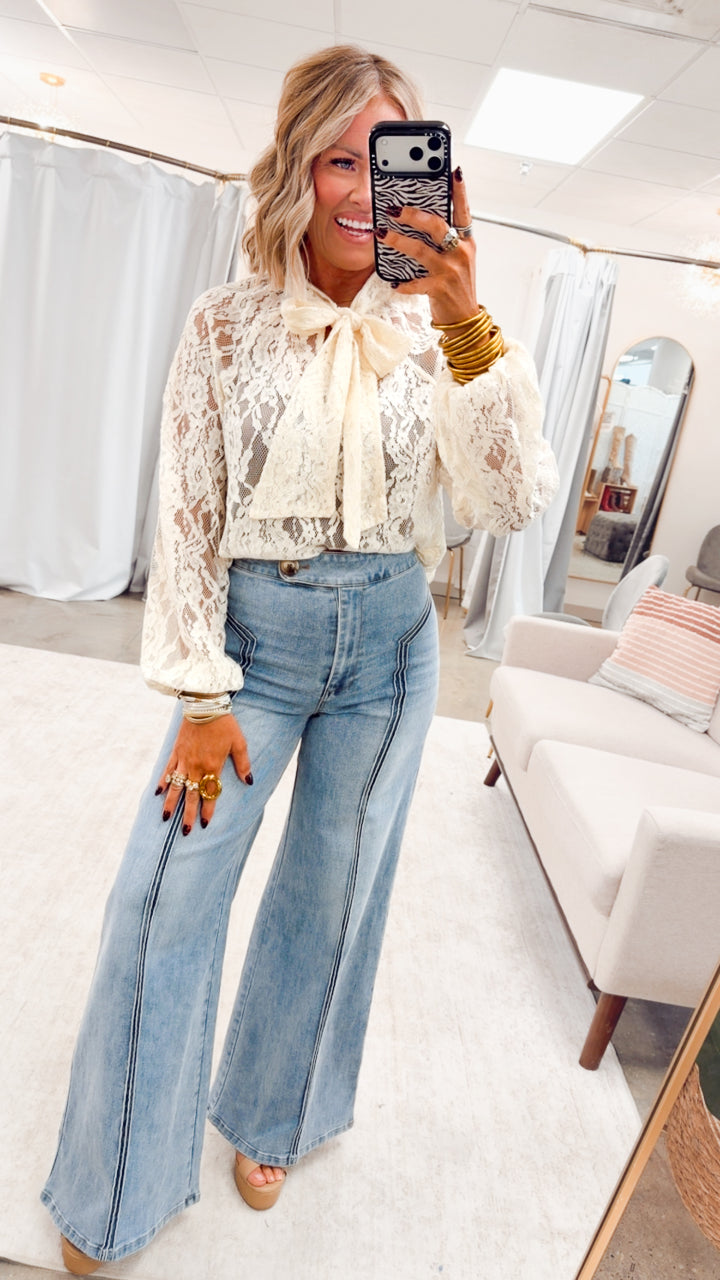 The Penelope Sheer Lace Blouse-Ivory