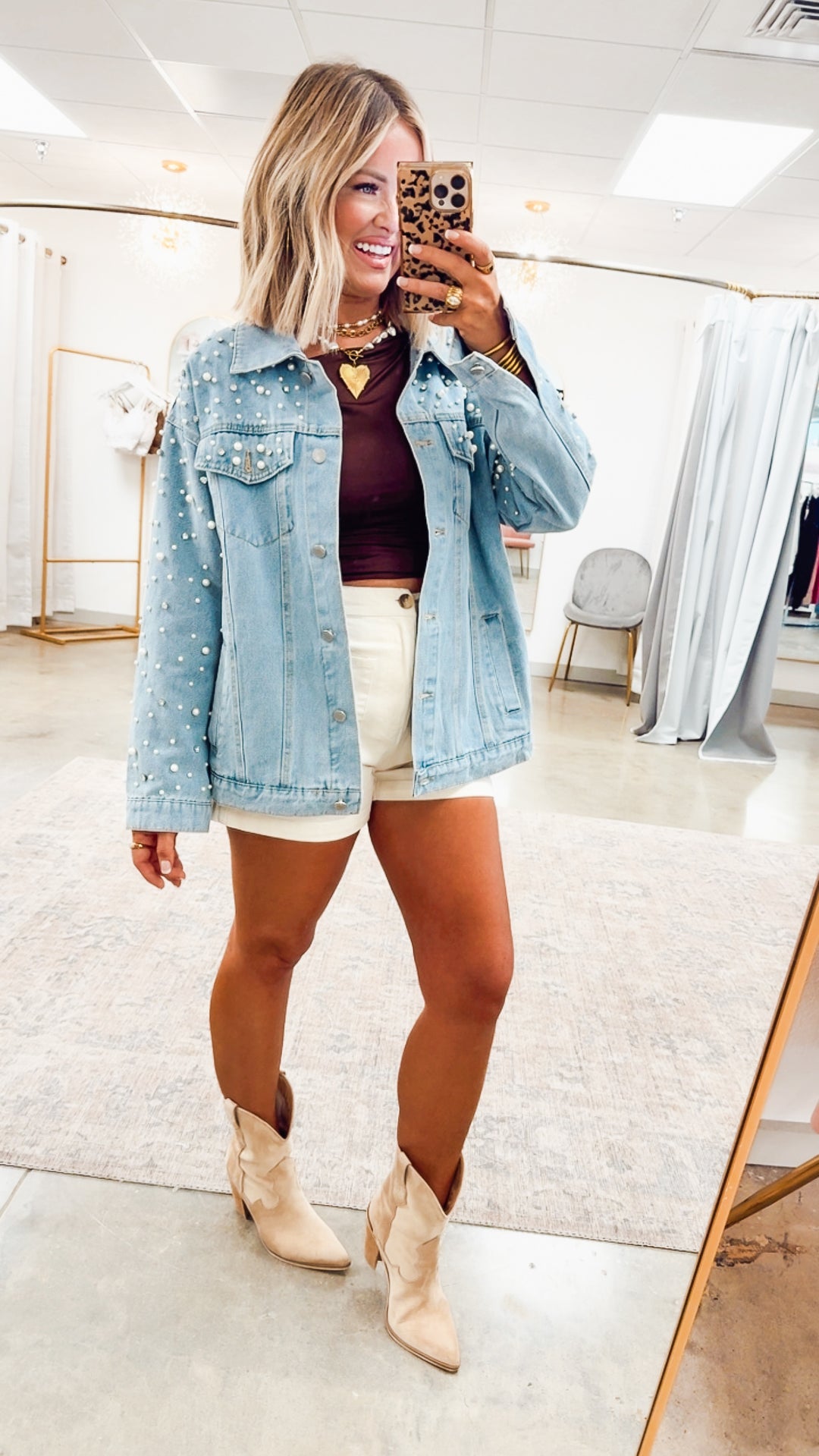 Pearl and Rhinestone Denim Jacket