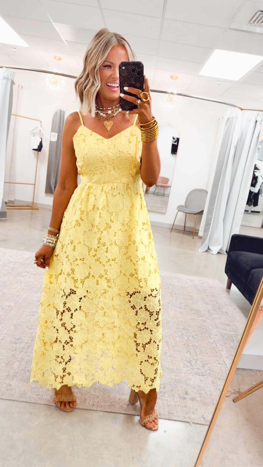 The Lucia Lace Midi Dress-Lemon