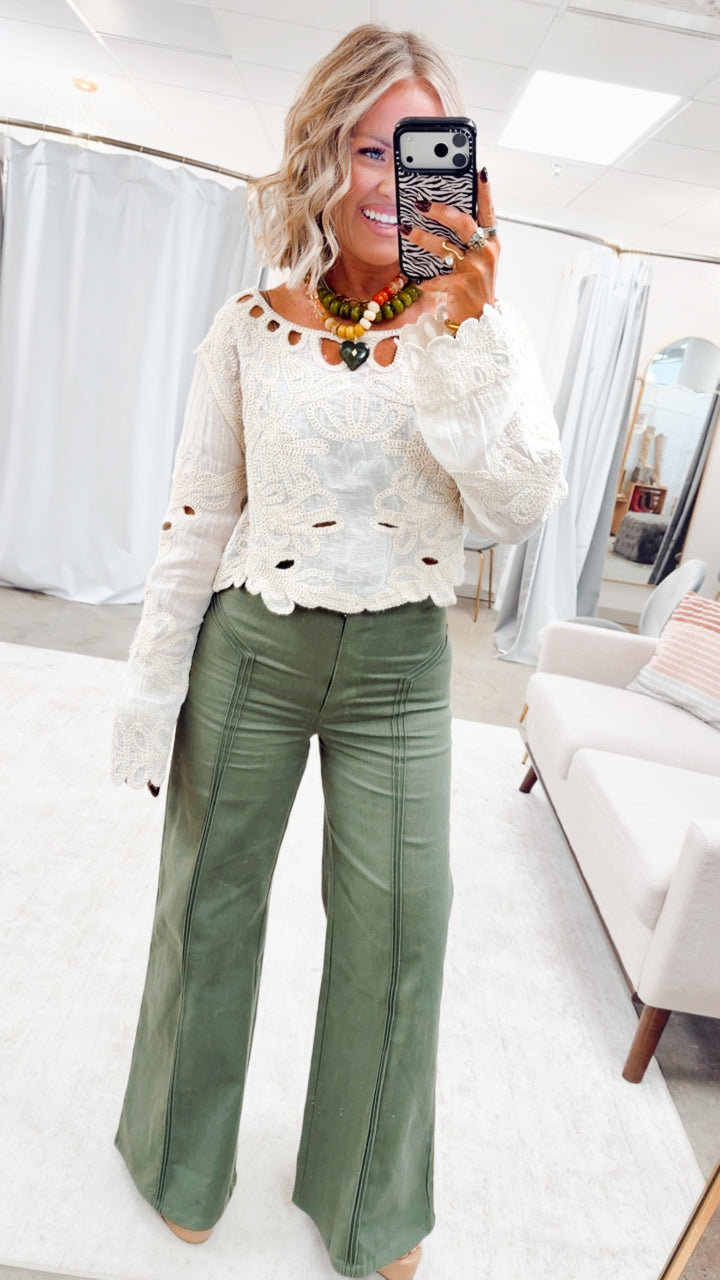 Katherine High Waisted Wide Leg Jean-Olive