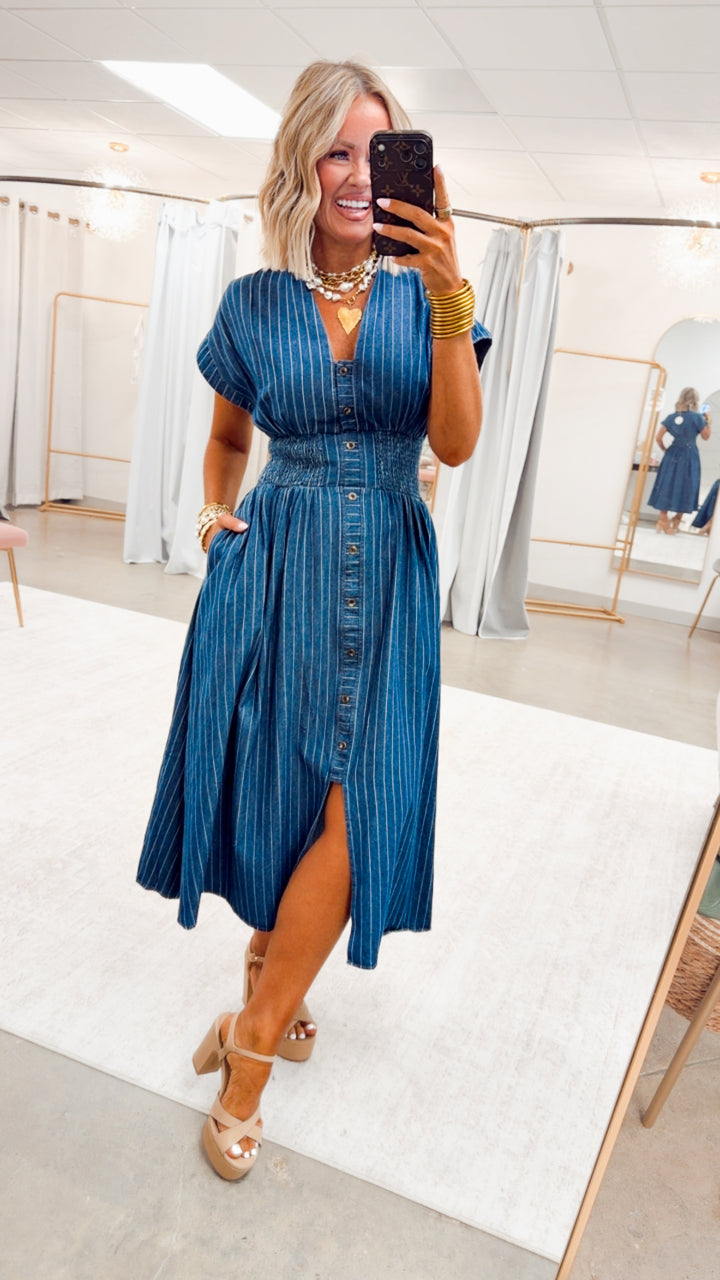 The Della Pinstripe Midi Dress