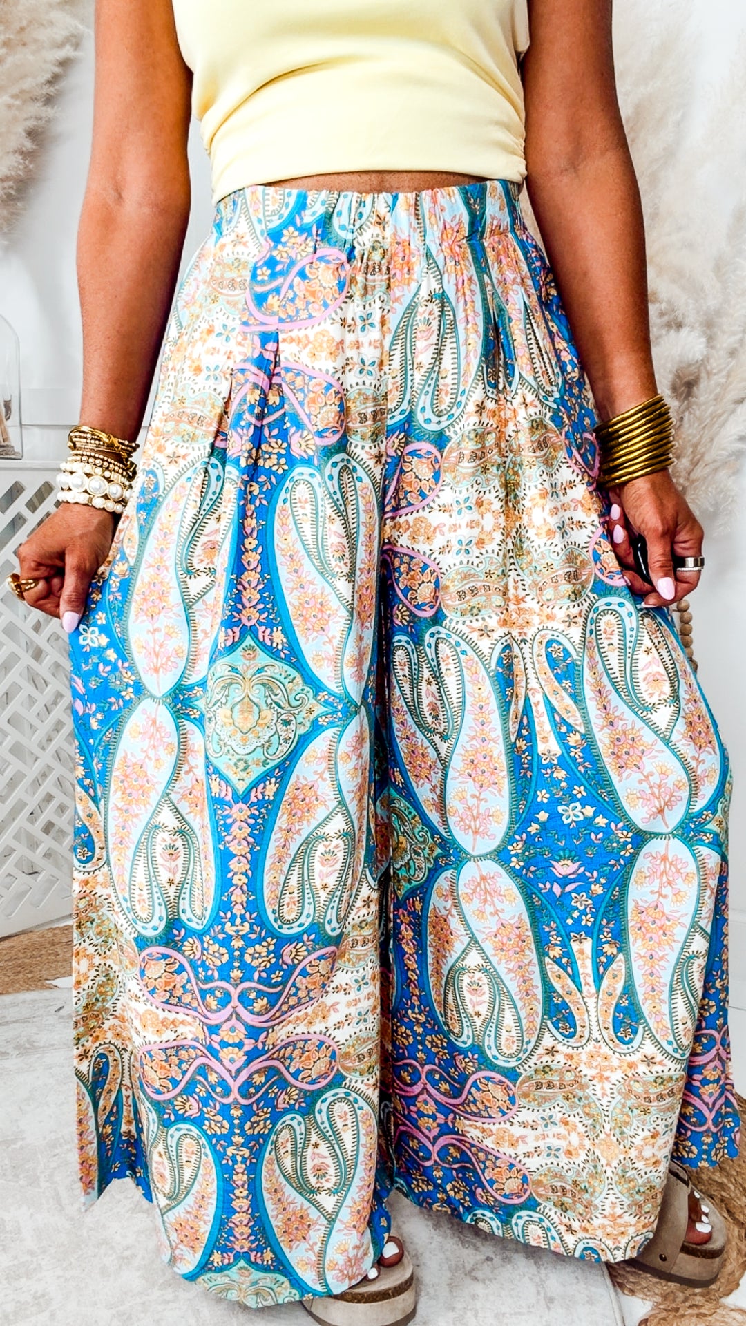 The Tropic Breeze Wide Leg Pants-Blue