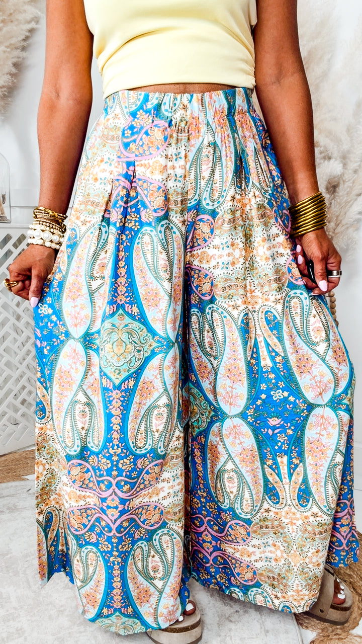 The Tropic Breeze Wide Leg Pants-Blue