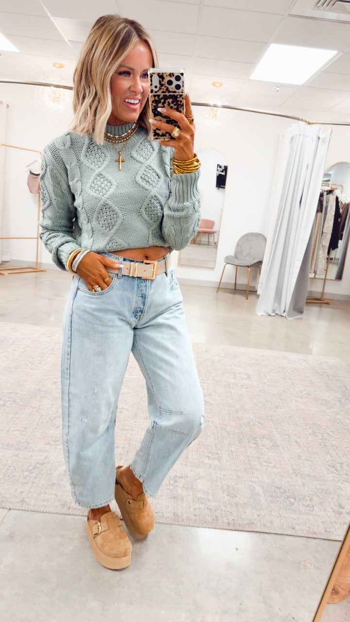 Sophie Cable Knit Sweater-Sage