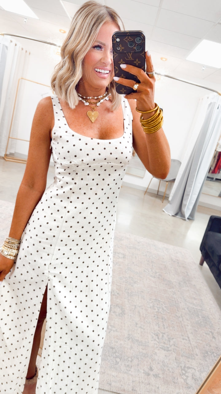 The Clara Polka Midi Dress-Oatmeal