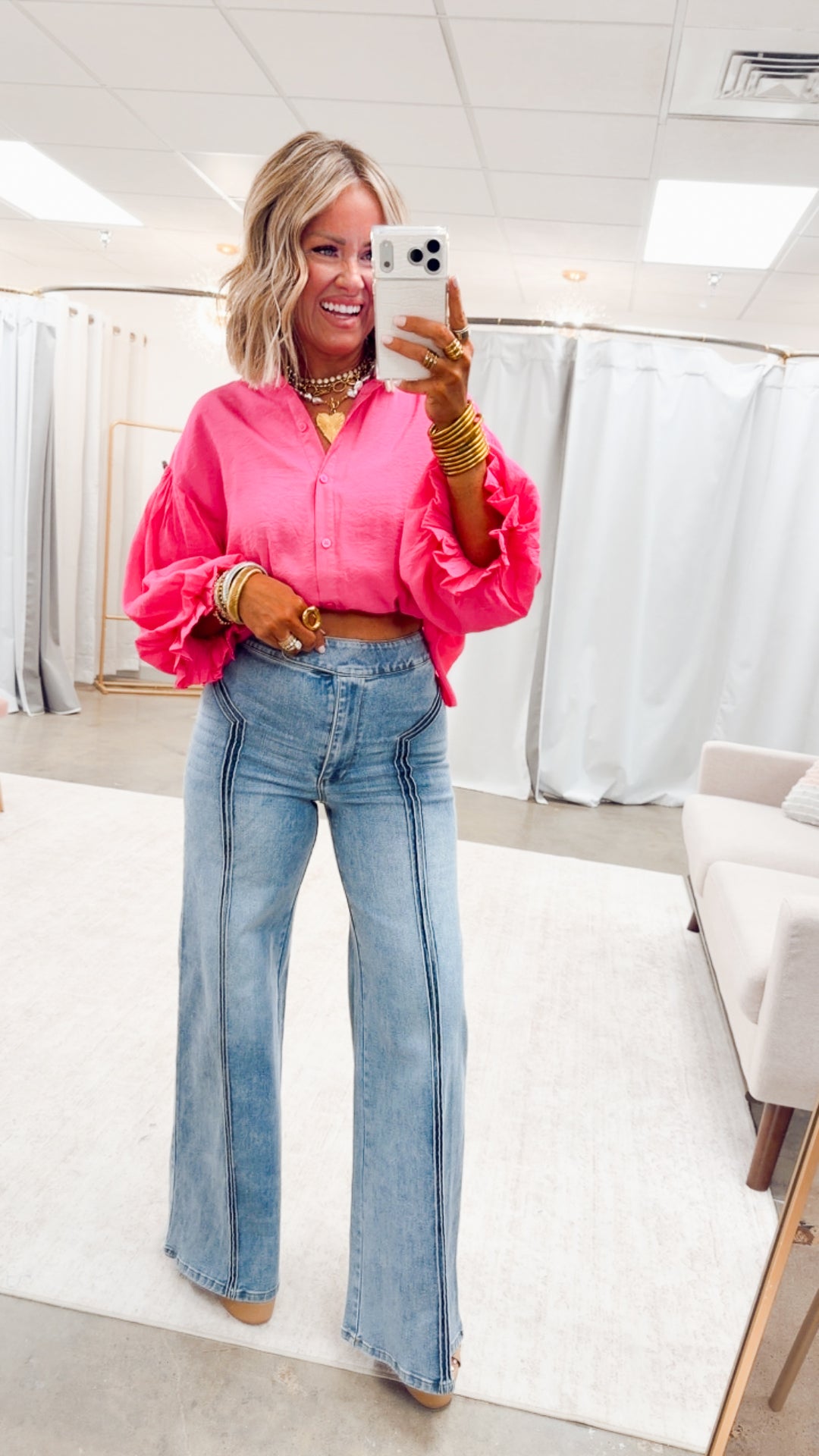 The Lucia Puff Sleeve Blouse-Fuchsia