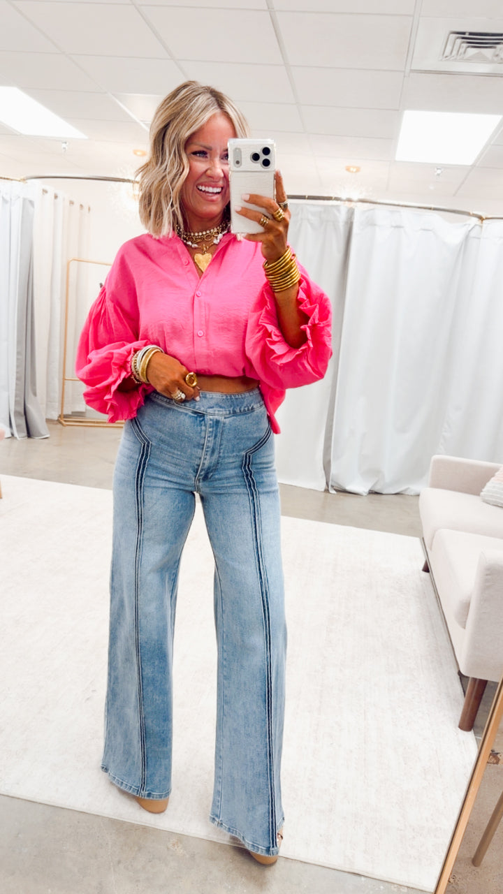 The Lucia Puff Sleeve Blouse-Fuchsia