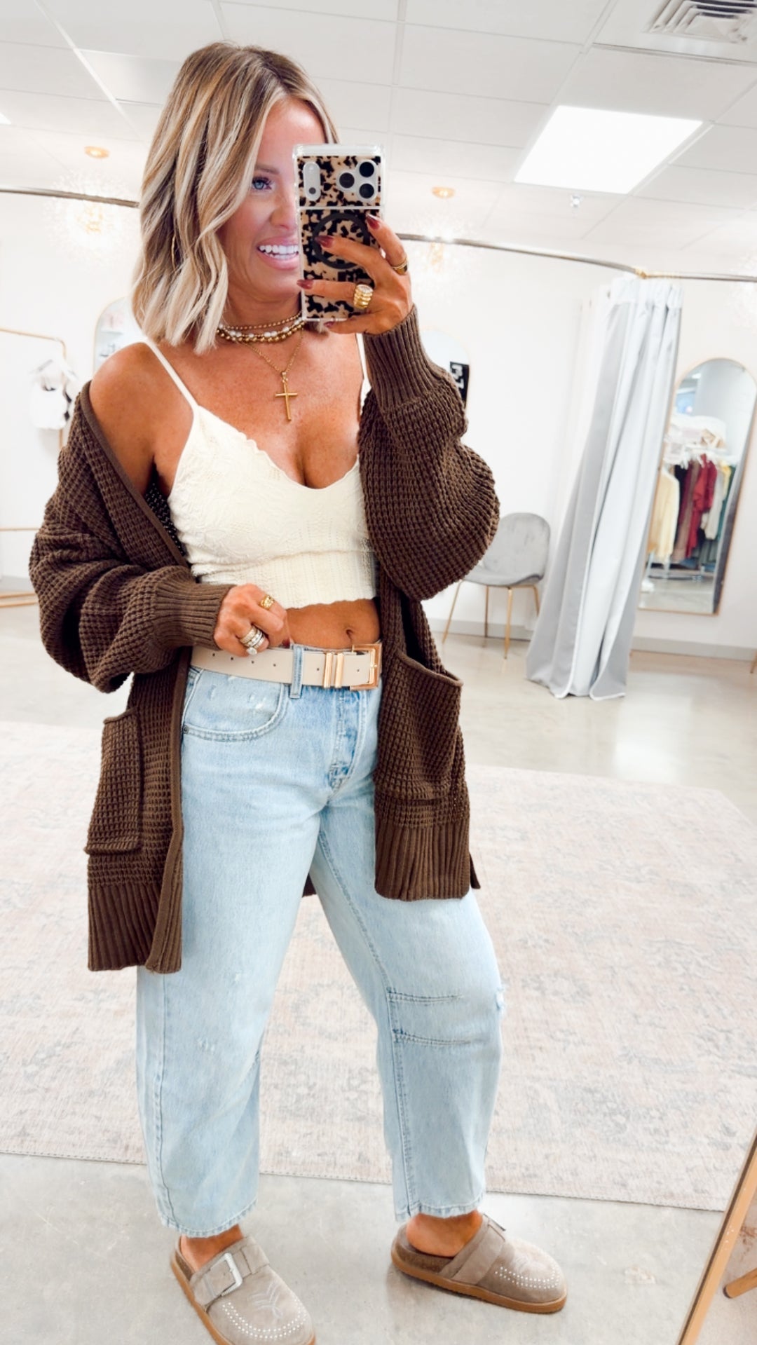 Brown Waffle Weave Cardigan