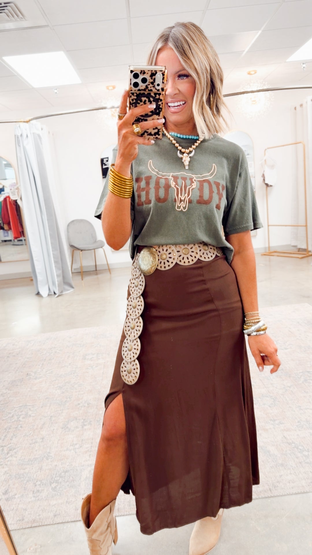 Howdy Longhorn Tee-Olive