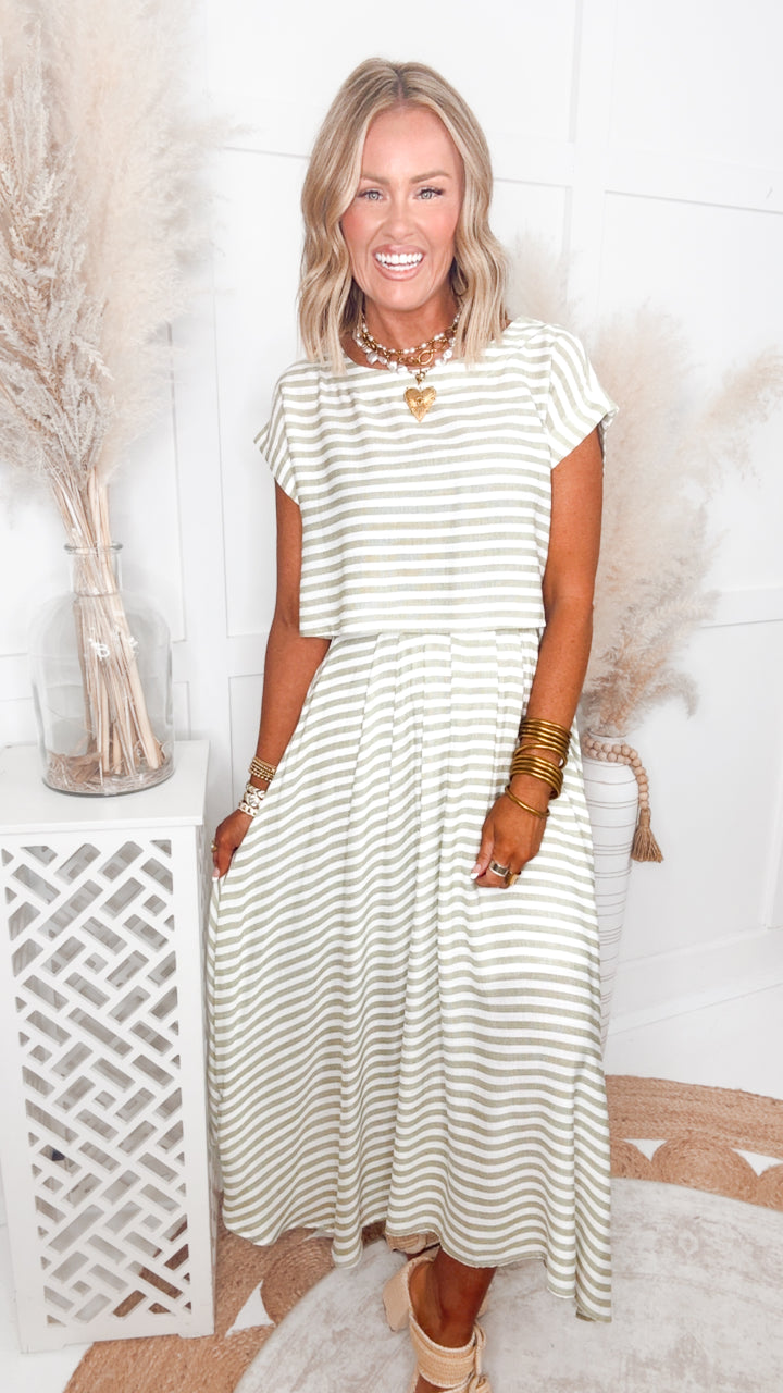 The Bora Breeze Midi Skirt Set-Olive