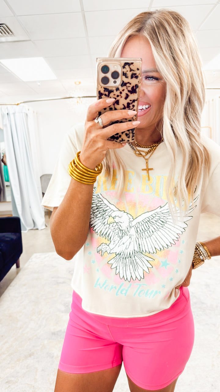 Free Bird World Tour Eagle Cropped Tee-Bone