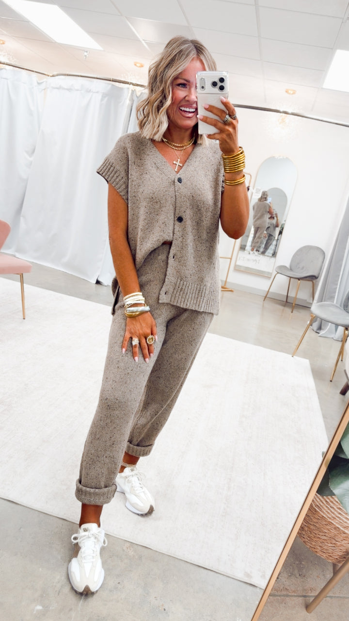 Channing Oversized Sweater Vest & Pants-Mushroom