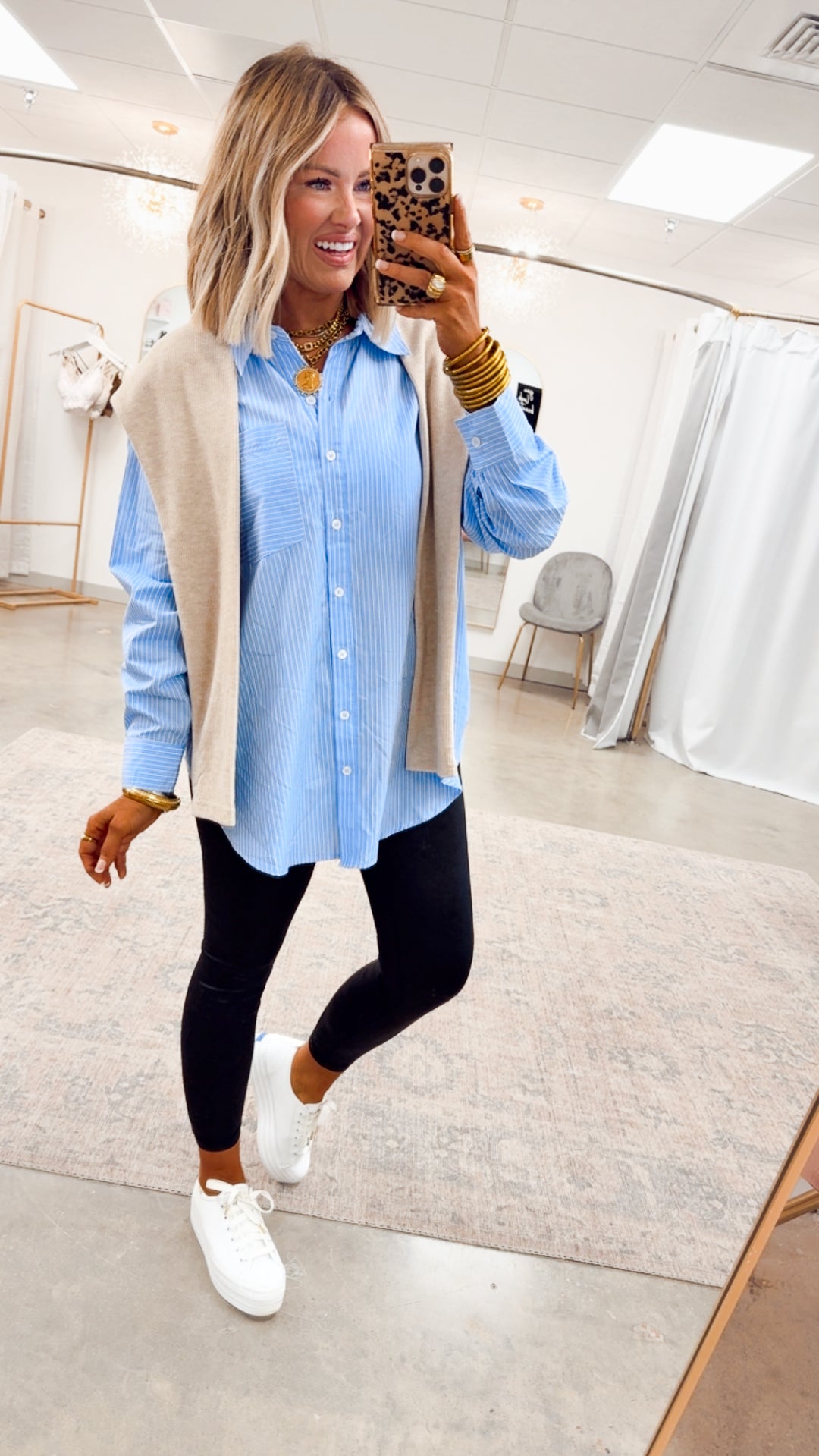 Evelyn Striped Top-Chambray