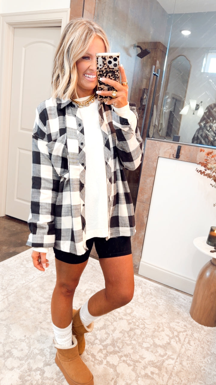 Buffalo Check Flannel Top-Cream/Black