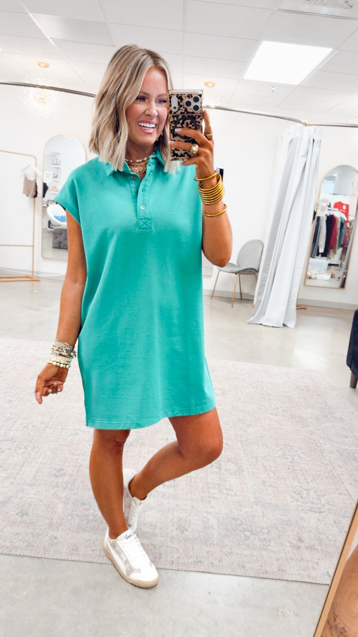 Relaxed Fit Shirt Dress-Green