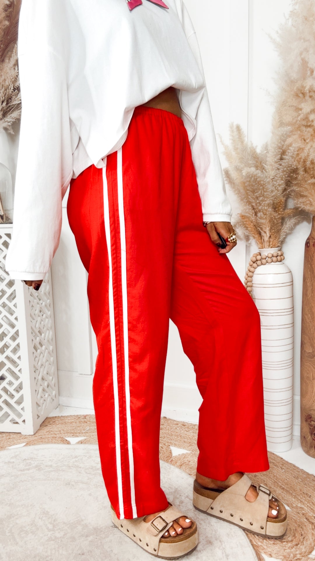The Gigi Stripe Pants-Red/White