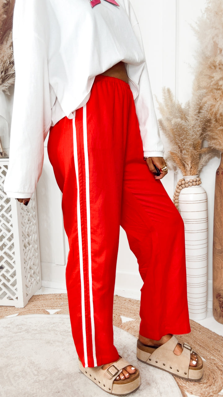 The Gigi Stripe Pants-Red/White
