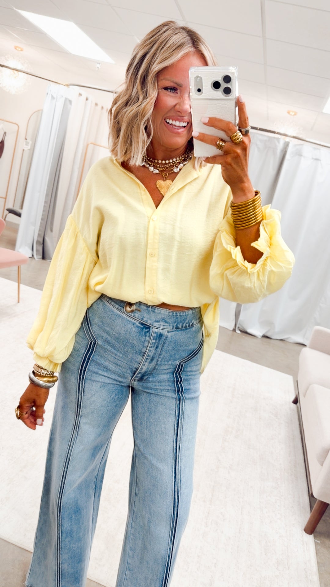 The Lucia Puff Sleeve Blouse-Yellow