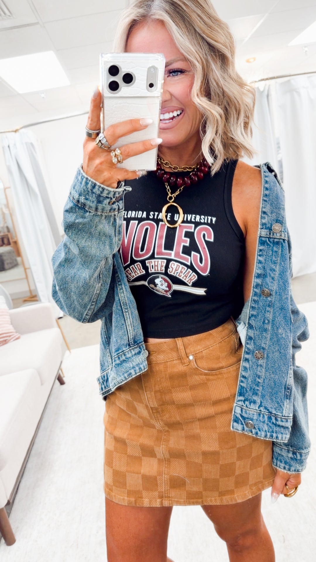 Noles Ribbed Cropped Tank-Black