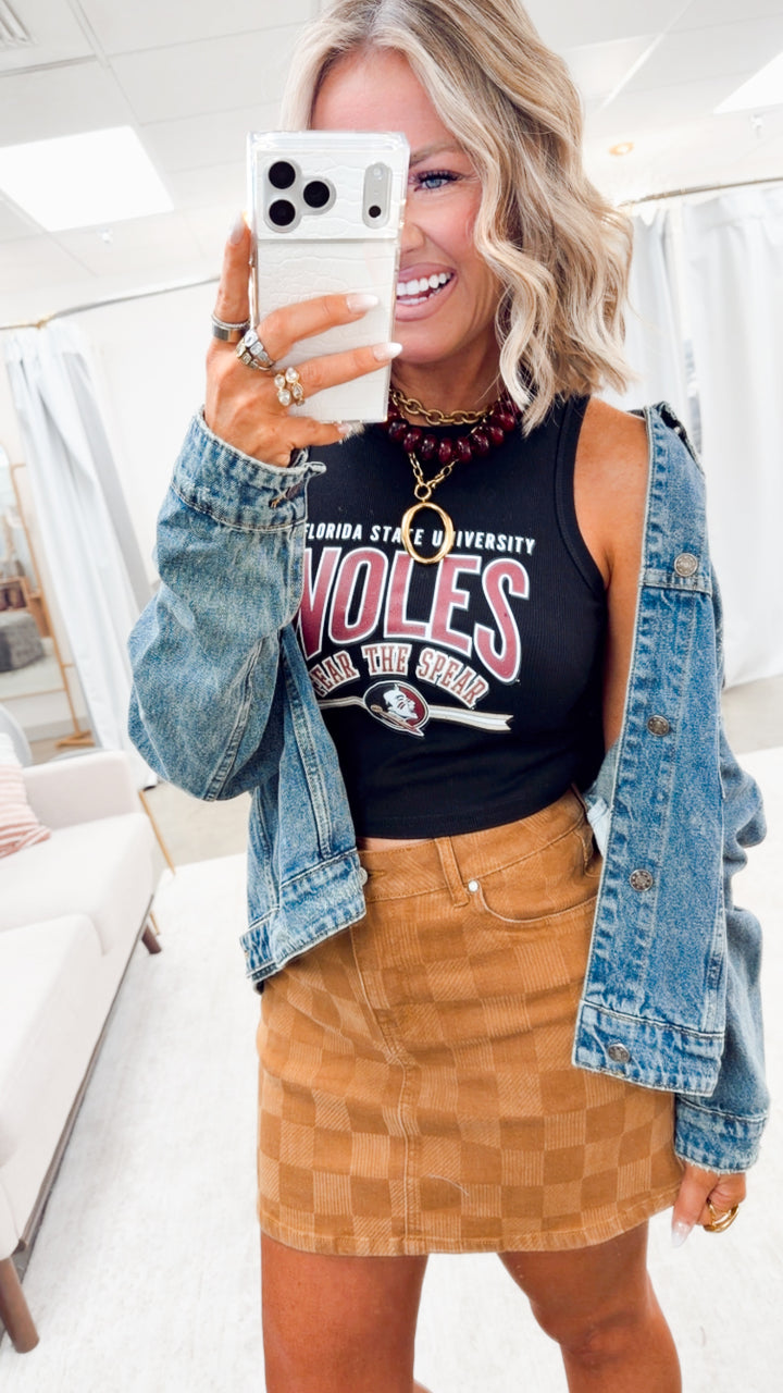 Noles Ribbed Cropped Tank-Black