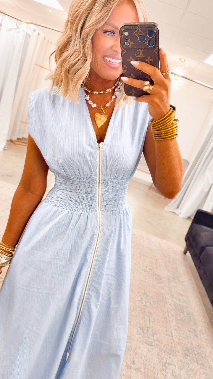 The Shore Stripe Midi Dress-Blue/White