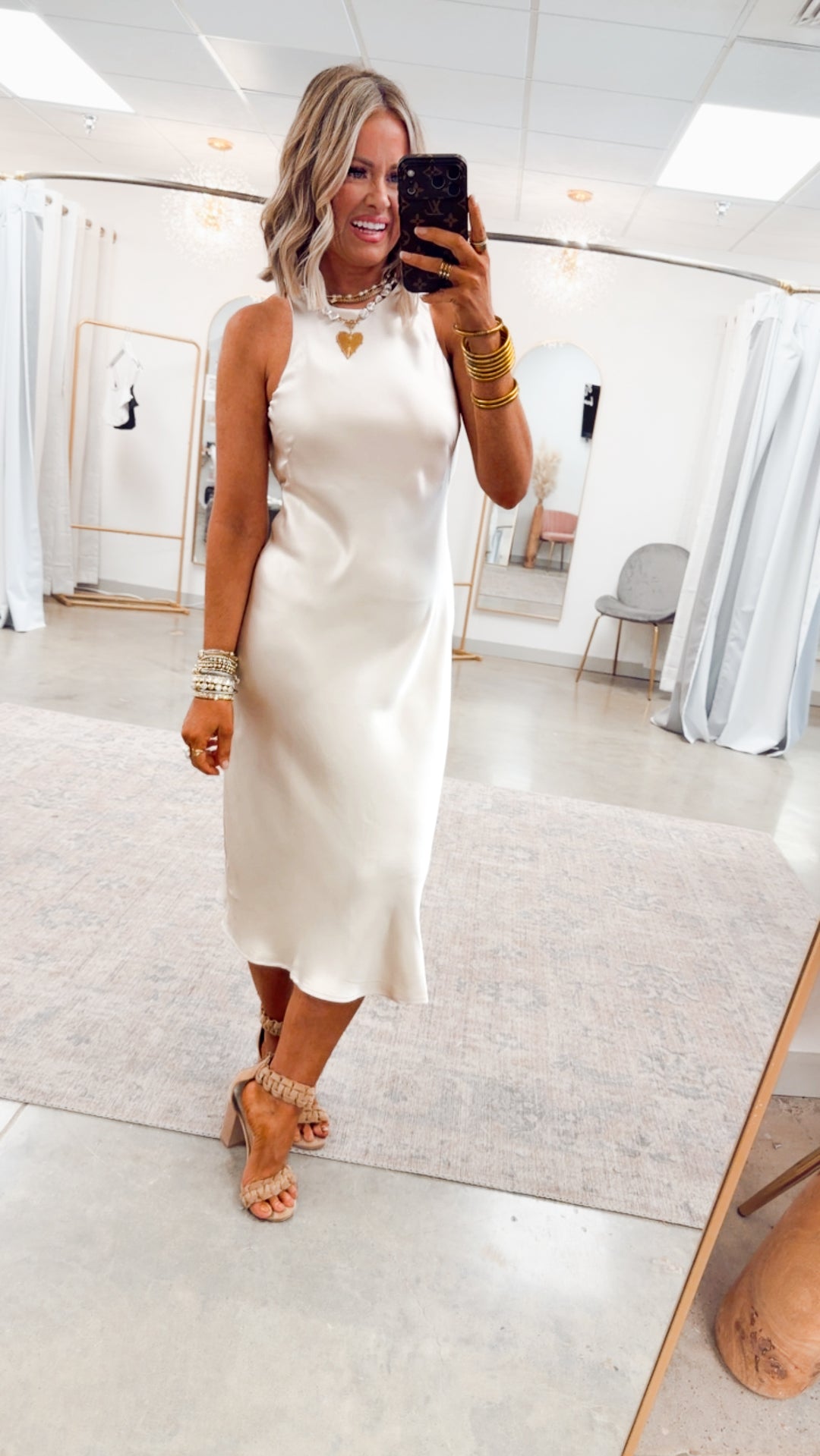 Satin Charm Midi Dress-Alpaca