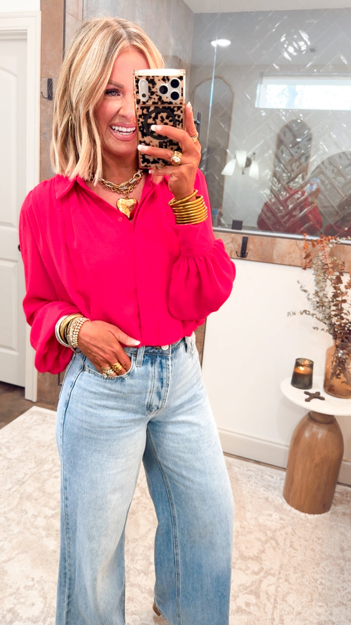 Belle Sleeve Blouse-Raspberry