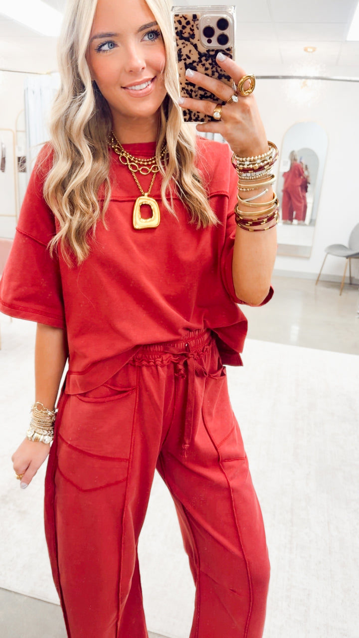 The Retreat Barrel Pants Set-Wine