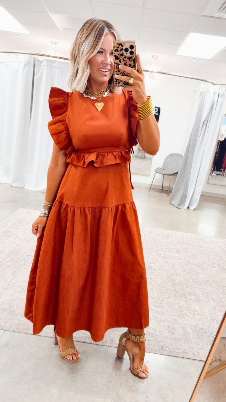 Vivienne Backless Dress-Rust