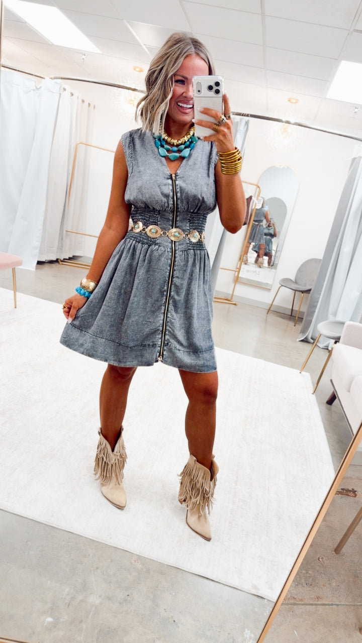 The Laramie Lane Dress-Black Denim