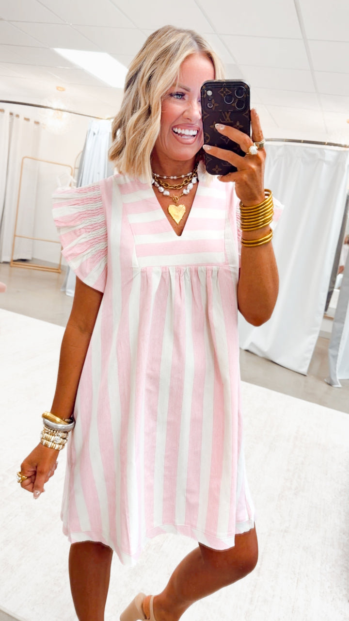 The Sweet Soleil Flutter Dress-Pink