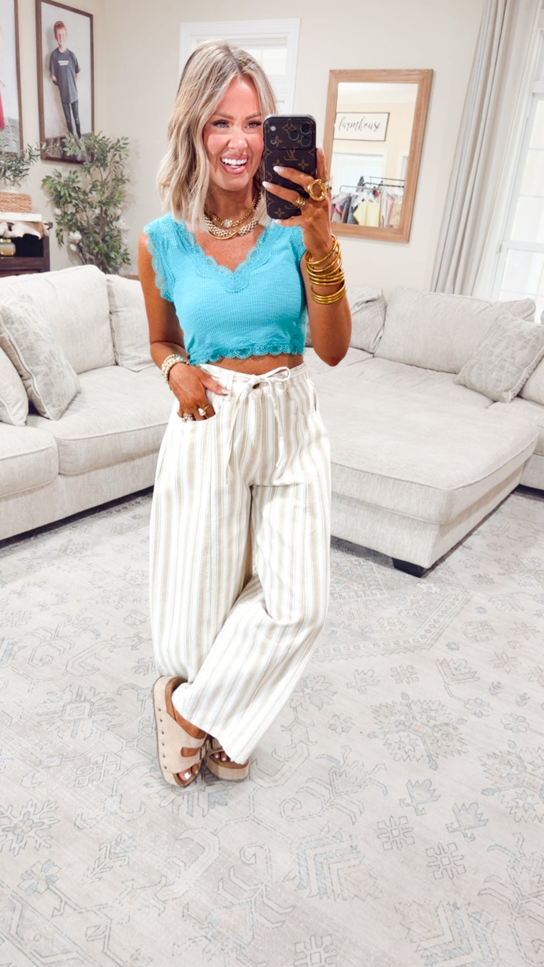 Noa Lace Crop Tank-Aqua Blue