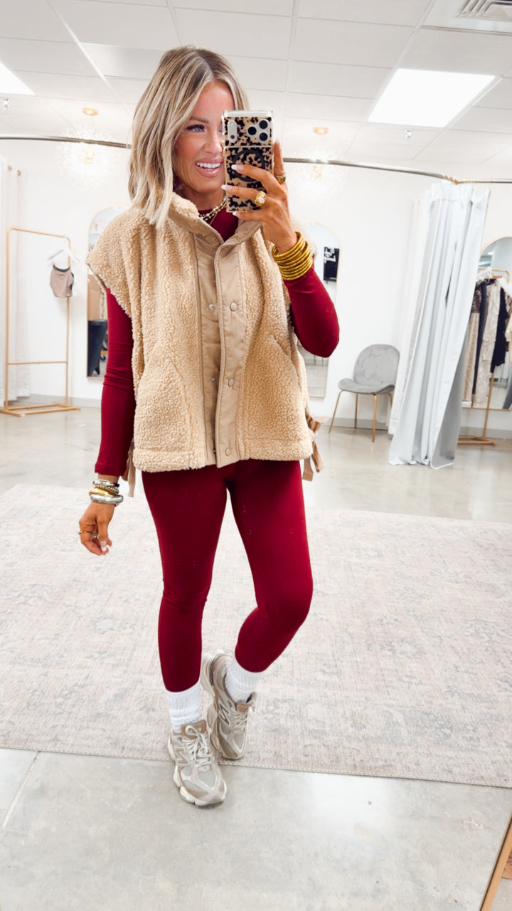 Laken Round Neck Top-Dark Burgundy