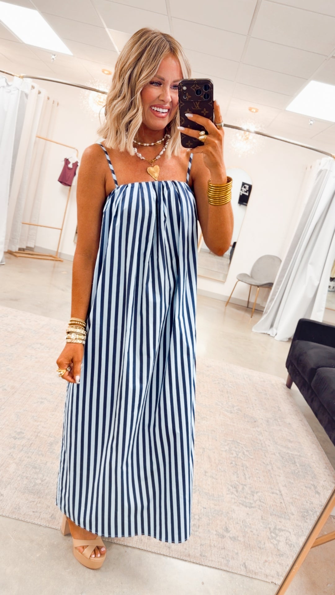 The Brine Stripe Midi Dress-Blue/Navy