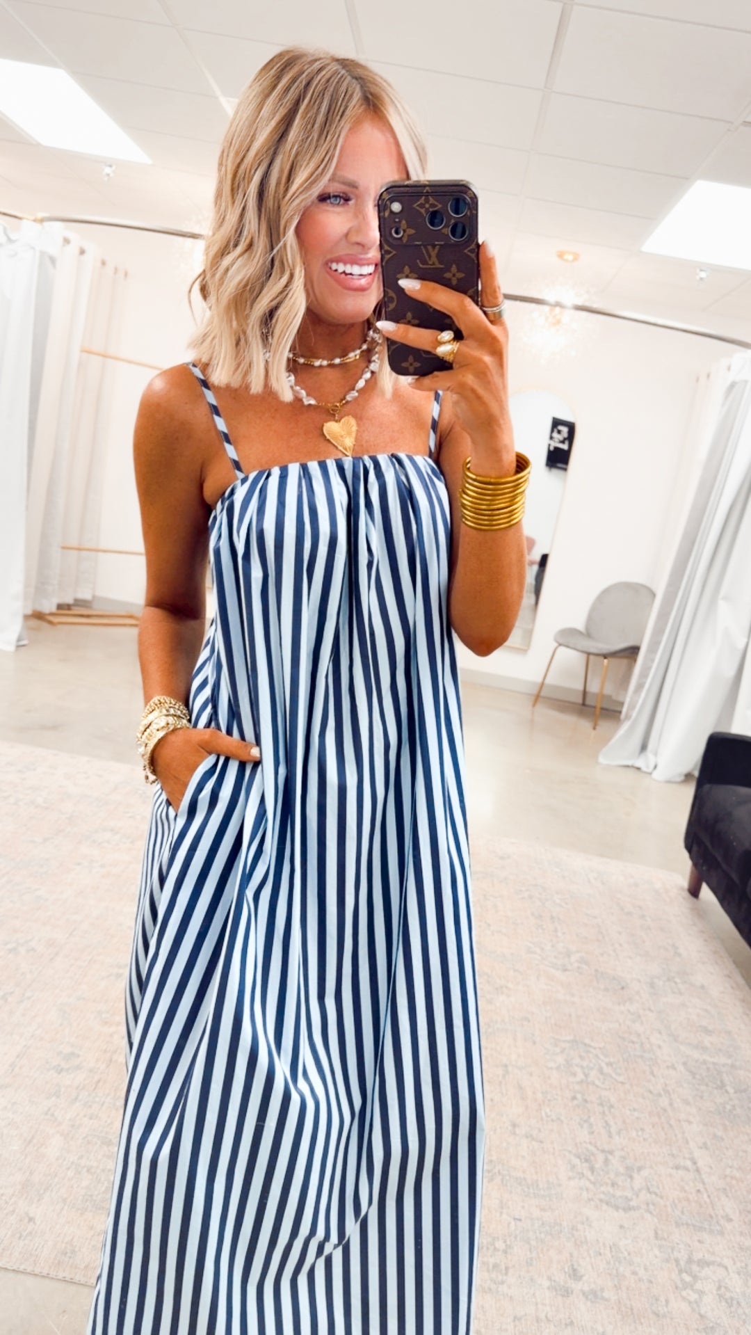 The Brine Stripe Midi Dress-Blue/Navy