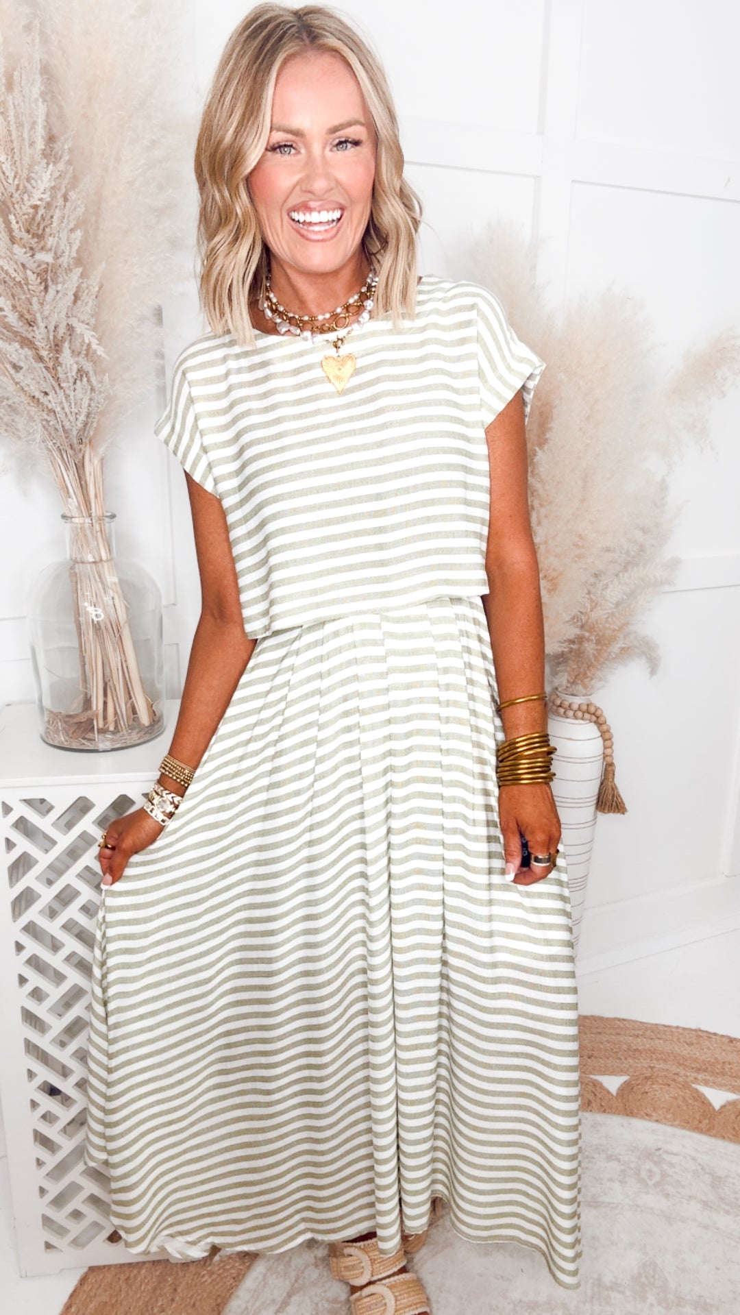 The Bora Breeze Midi Skirt Set-Olive