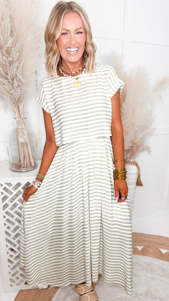 The Bora Breeze Midi Skirt Set-Olive