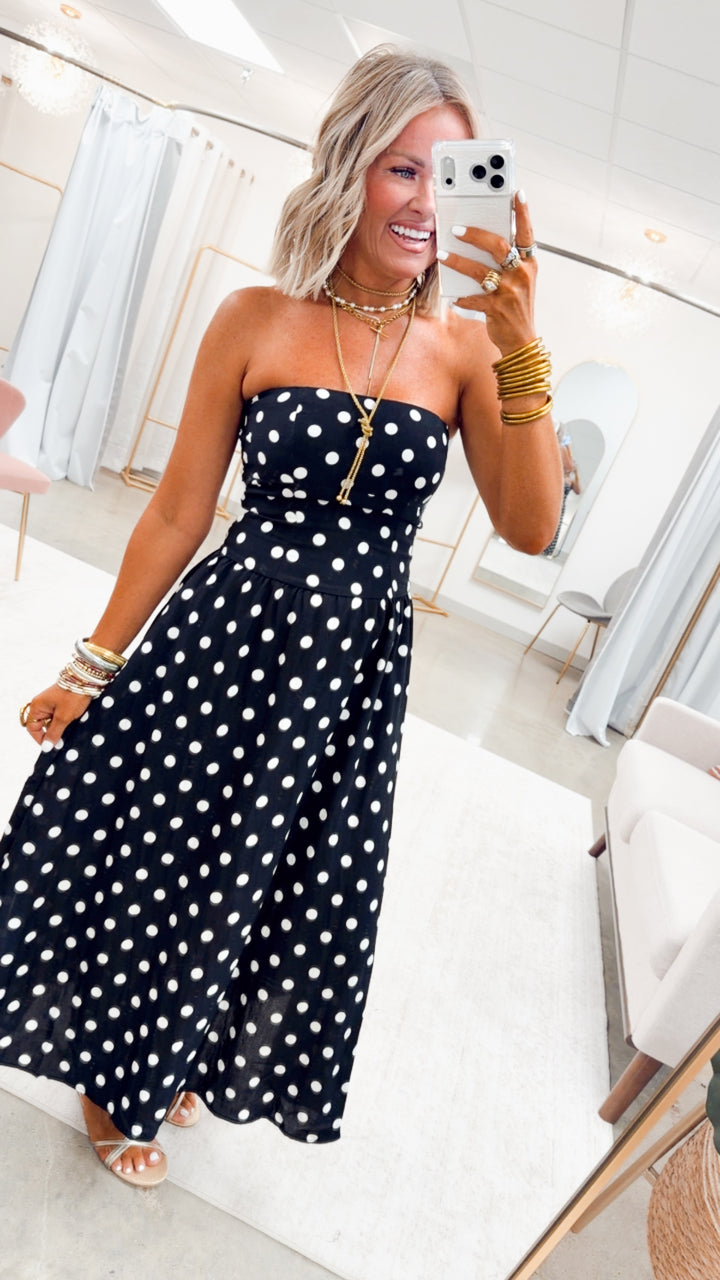 The Dot & Dusk Midi Dress-Black
