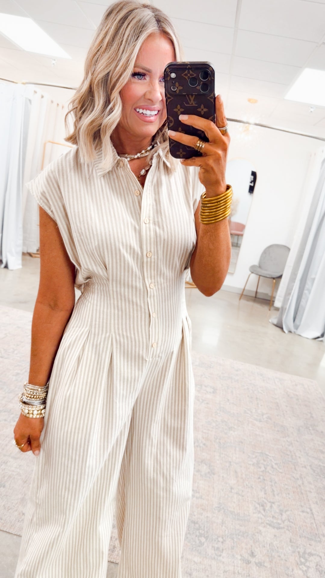 The Boardwalk Stripe Jumpsuit-Taupe