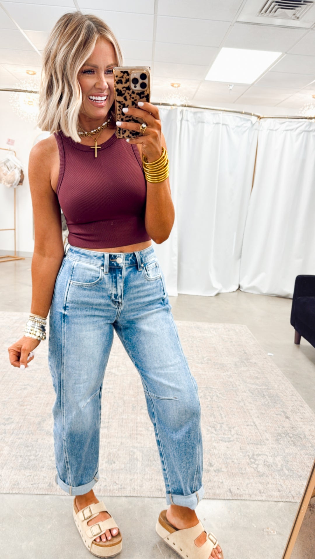 Basic Highneck Crop Top-Maroon