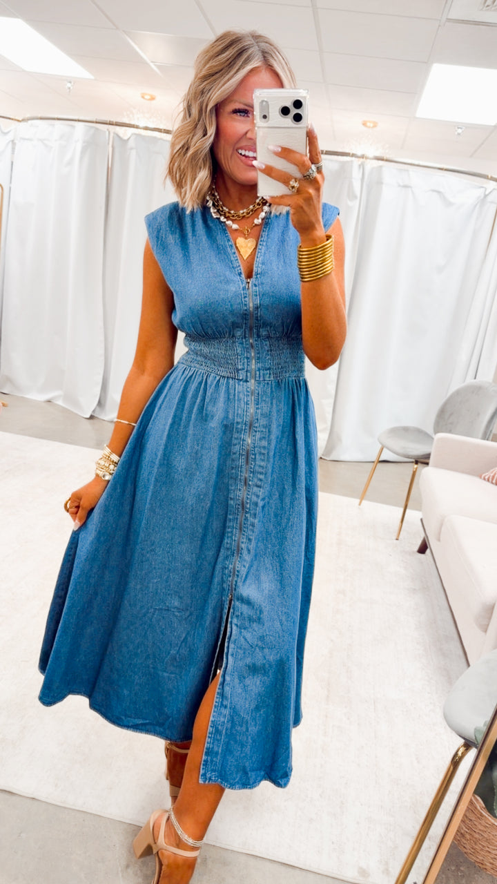 Knox Denim Midi Dress-Medium Wash